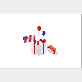 Usa flag and Blue, Red, White Balloons Posters and Art